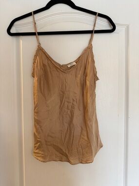 Aritzia Silk Lace-Trim Cami in Beige